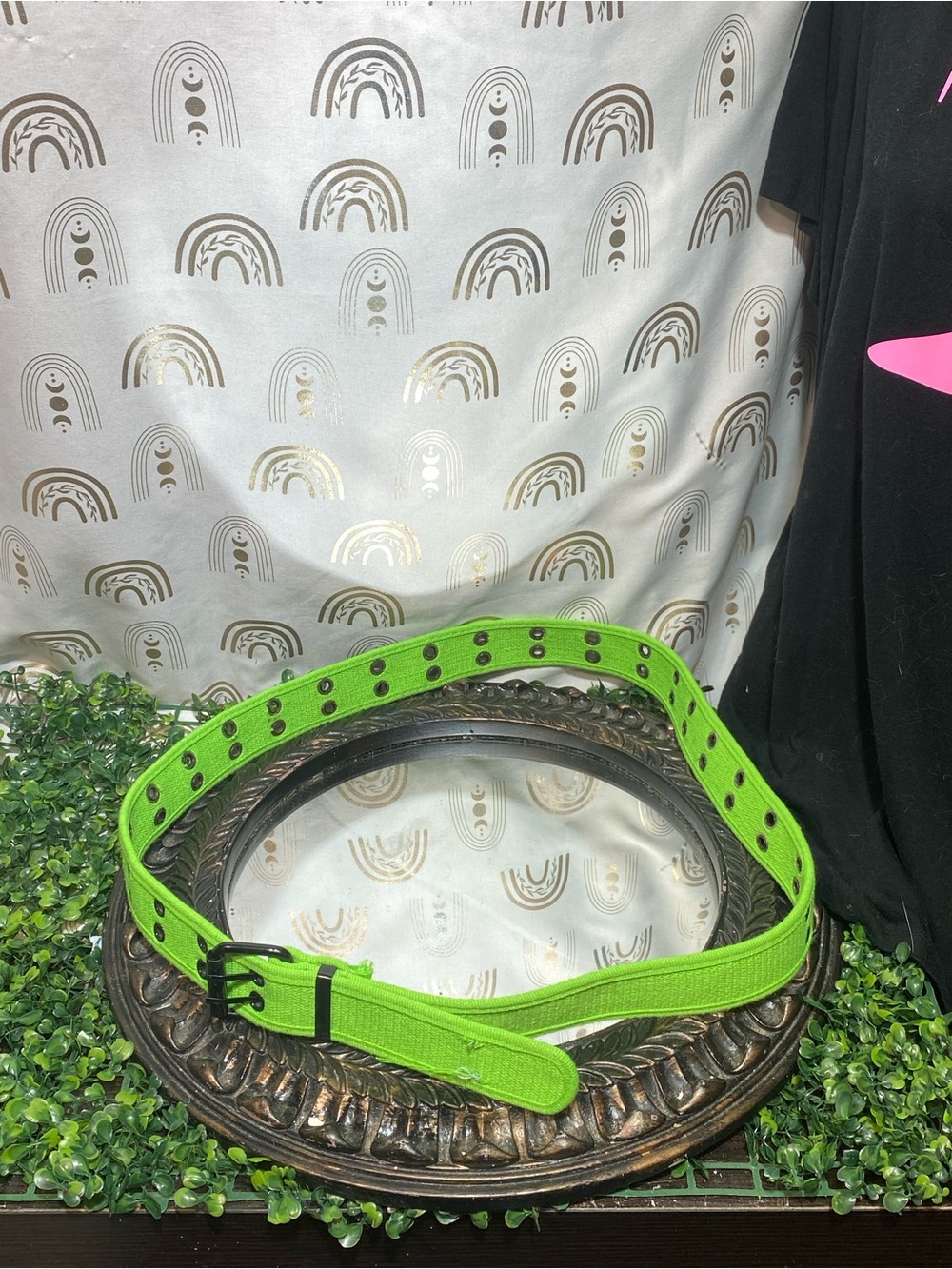 Neon Green Adjustable Canvas Belt with Double-Prong Buckle